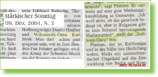 Zeitungsausrisse 2001 und 2005