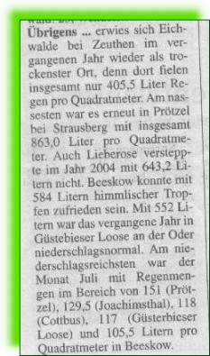 Ausschnitt aus Regionalzeitung 05.01.2005