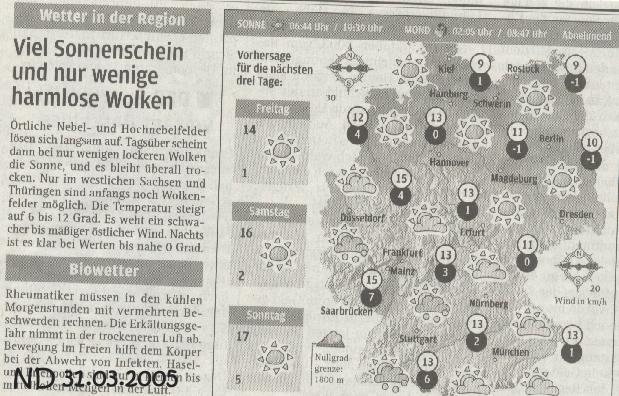 Ausschnitt Wetterbericht ND 31.03.2005