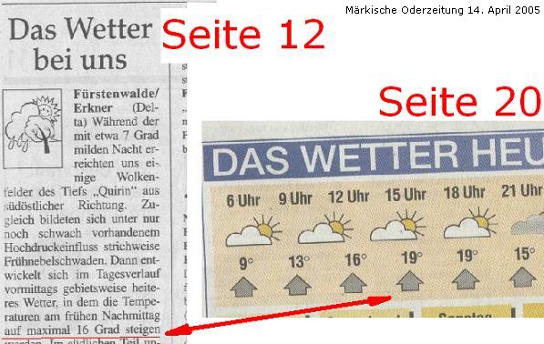 Ausschnitte aus der MOZ vom 14.04.2005