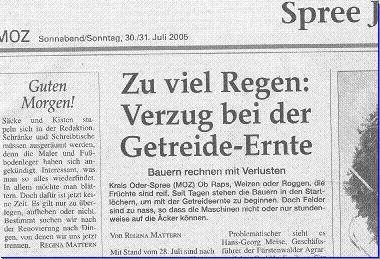 Zeitungsausriss MOZ 30.07.2005