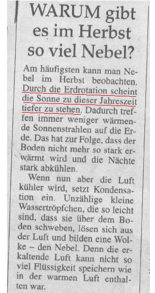 Ausschnitt aus Kinderseite der MOZ (Märkische Oderzeitung) am 24.11.2005