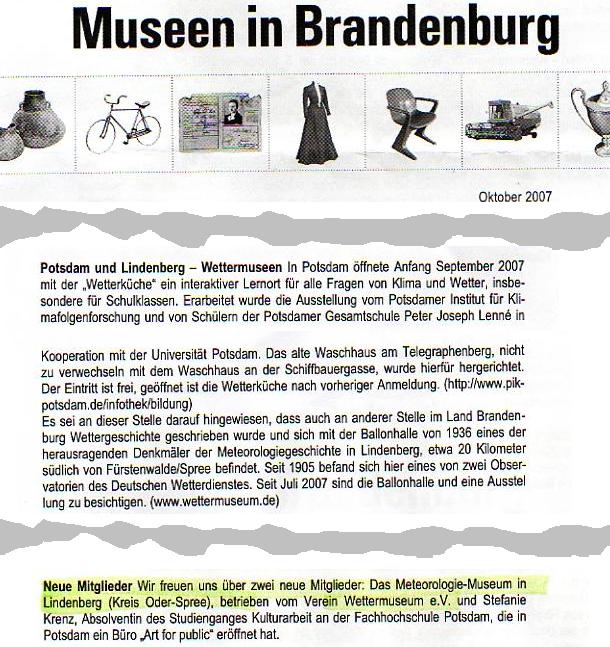 Ausriss Rundbrief Museumsverband