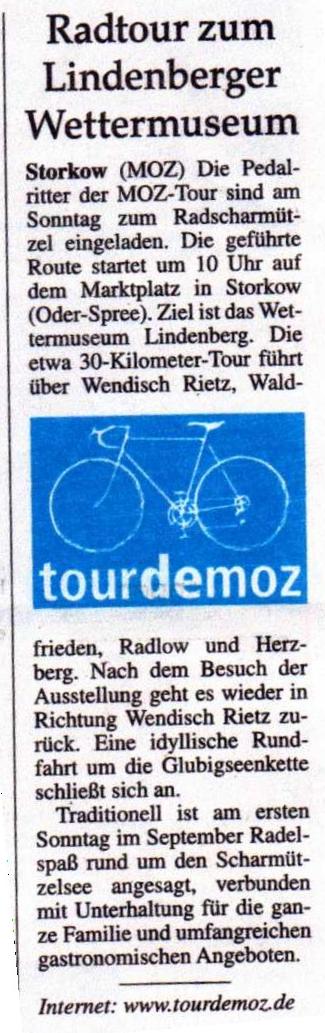Ausriss MOZ, Ankündigung Radscharmützel