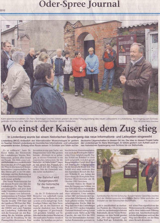 Ausriss aus Regionalzeitung MOZ