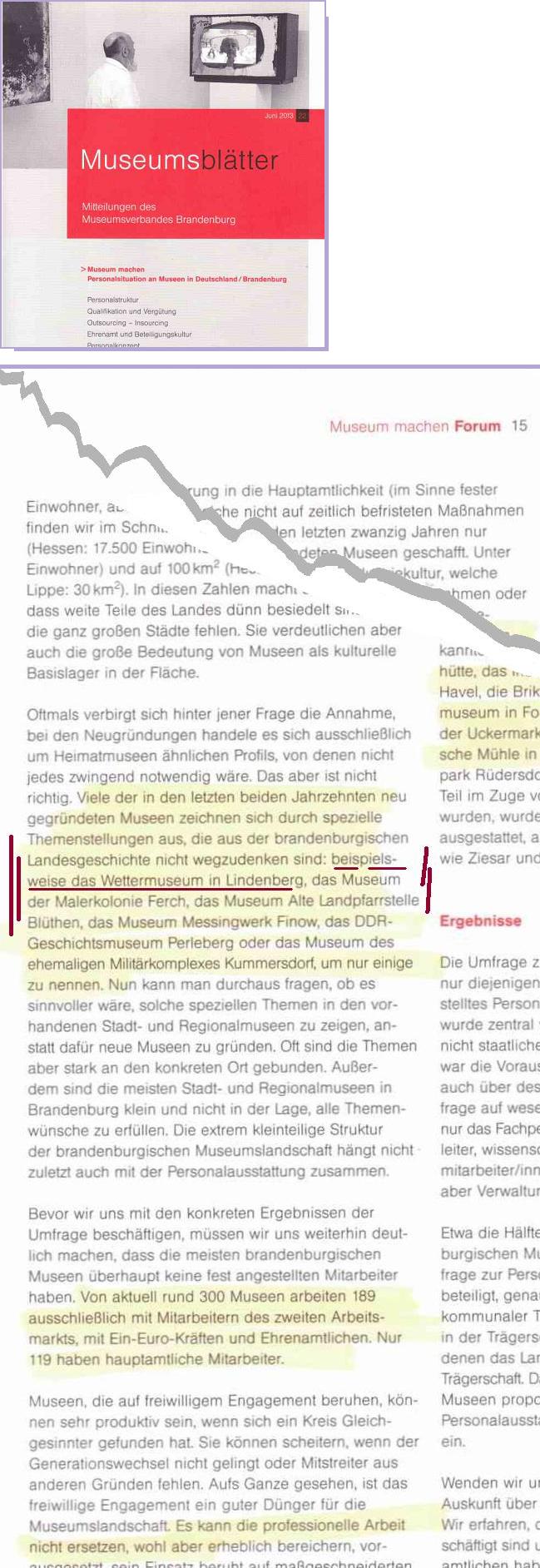 Titelseite und Ausriss Museumsblätter ...