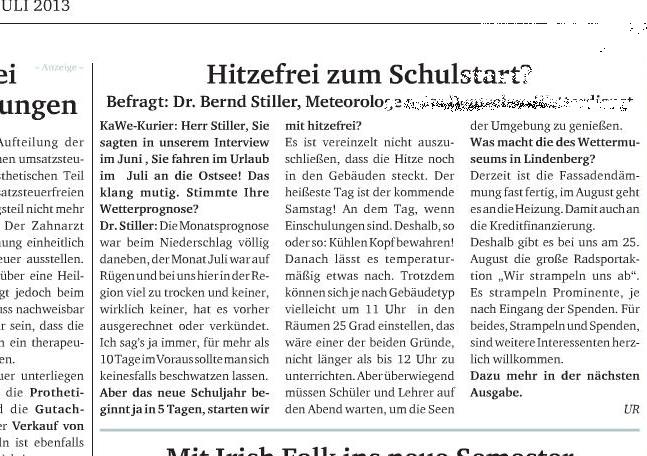 Ausriss/Screenshot KaWeKurier ...